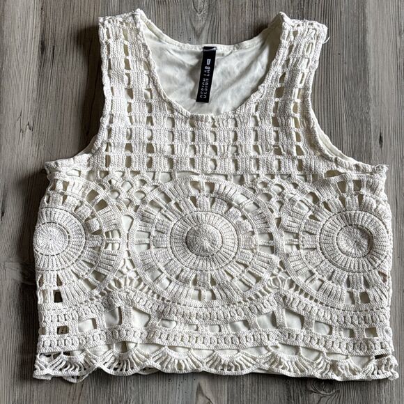 Lord & Taylor Design Lab Crochet Cream Boho Top Size Medium - Picture 1 of 7